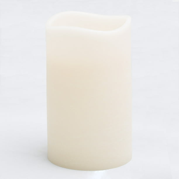 6"x10" Warm White LEDs, Large Ivory Wax Flameless Pillar Candle with Remote 